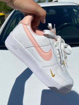 Кроссовки женские кожаные Nike Air Force, Белые с персиковым HB2019-3 фото