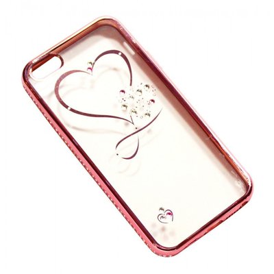 Чехол на iPhone 6/6s силиконовый прозрачный, с сердечком в камушках, с бампером под металл в камушках COV-051 1443906 фото